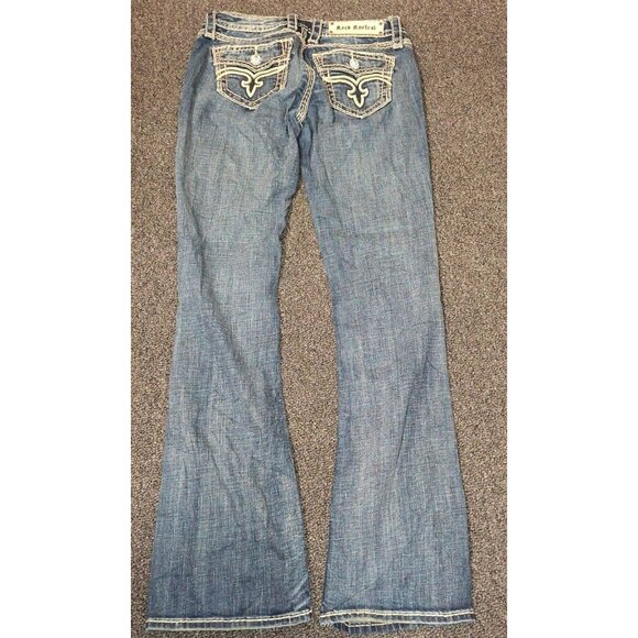 Rock Revival Jamila B Jeans 27 E8401BL Mid-Rise Flare Stretch Embellished Denim - Picture 2 of 5